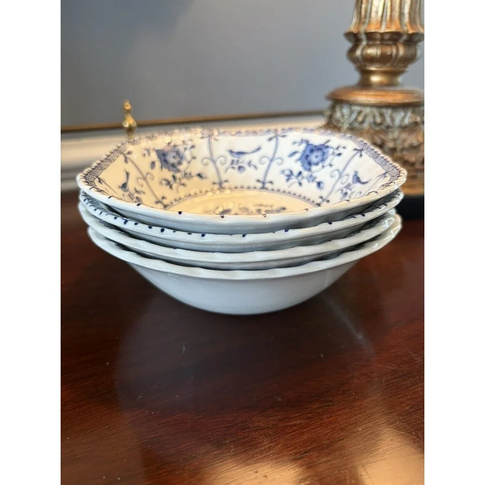 Indies Blue Johnson Brothers Cereal Bowls Lot of Four Square Cereal Bowls